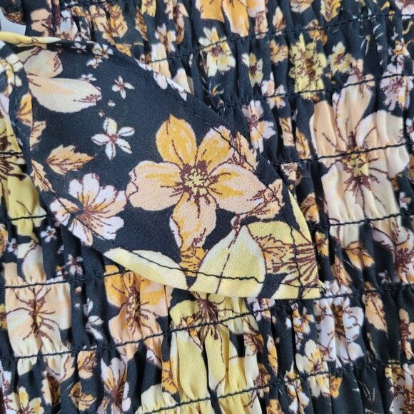NEW L SIENNA SKY BLACK MINK YELLOW PINK TANK FLORAL SMOCKED TANK TOP LARGE NWT - Picture 6 of 7